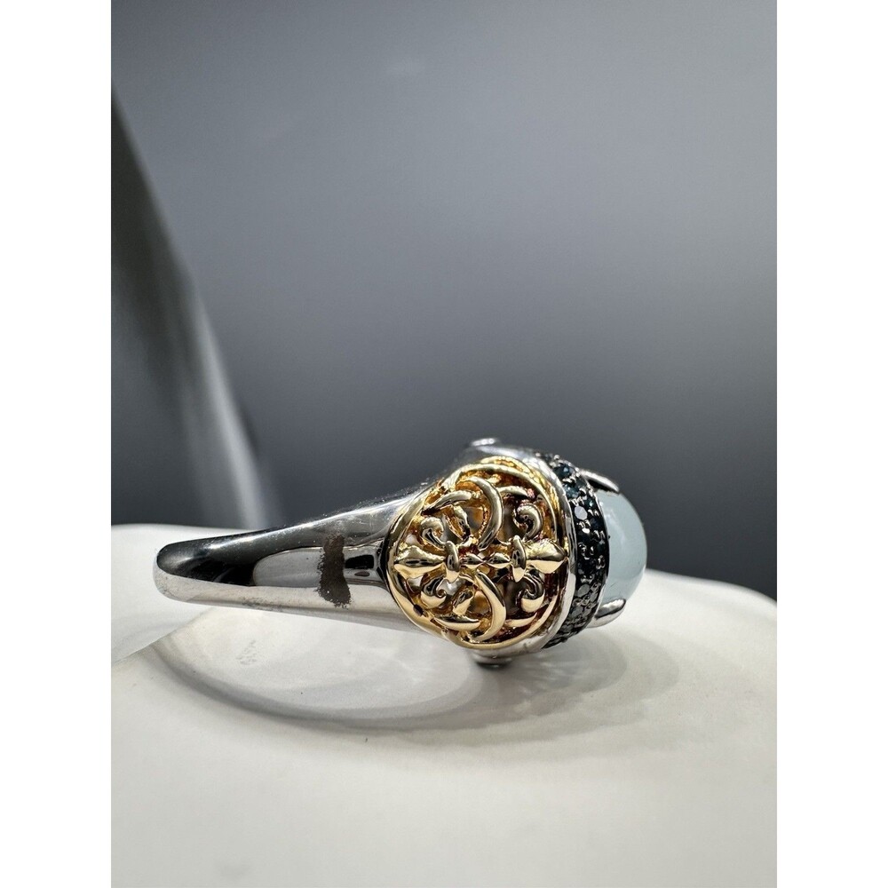 Victoria Wieck Aquamarine Cabochon Sterling Vermeil Art Deco Style Ring Size 8 - Picture 4 of 10